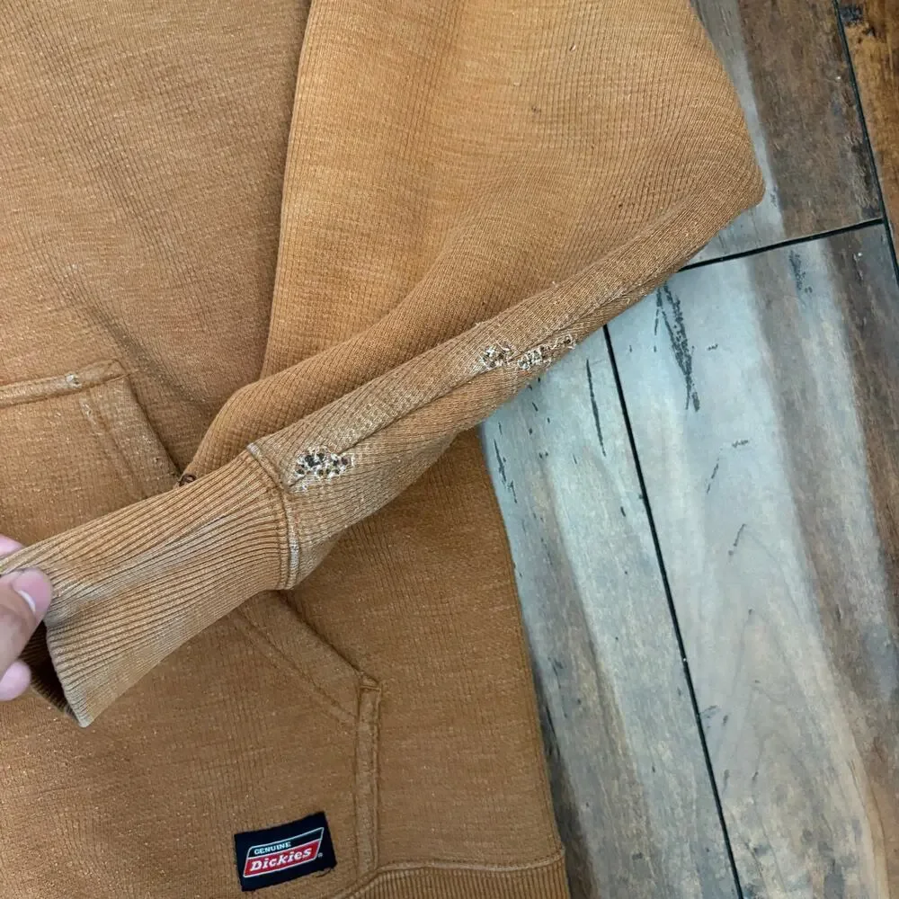 Dickies Thermal Hoodie Mens XL Brown Full Zip Lined Heavy Workwear Utility - Picture 5 of 9